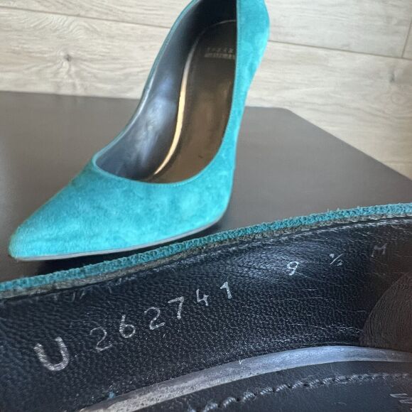 Stuart Weitzman Queen Caribe Turquoise Teal Suede Stiletto Heels Women’s 9.5 M - Picture 10 of 16